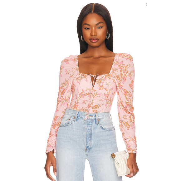 Free People Tops - Free People Hilary Floral Printed Top Pink Long Sleeve Blouse Small NWT